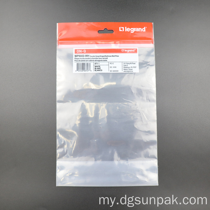 Clear Recyclable zip အိတ်များချိတ်ဆွဲထားသောချိတ်နှင့်ချိတ်ဆွဲထားသည်